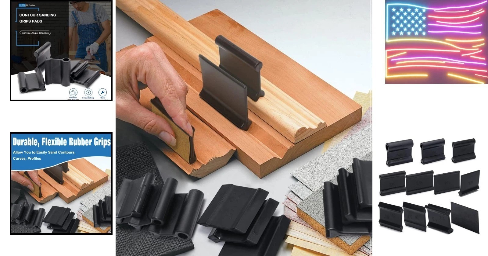 11 PCS Contour Sanding Grips with 21 Profiles, Woodworking Angle Sanding Pads…
