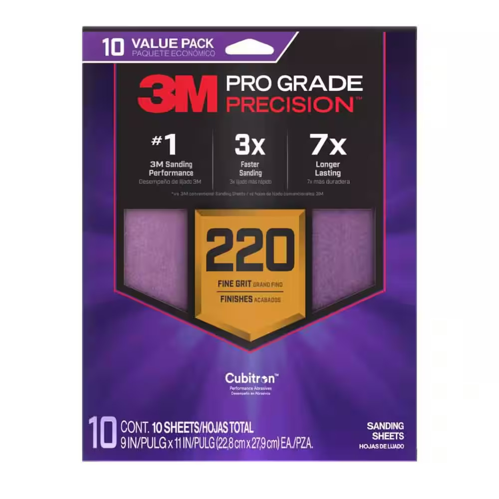 Pro Grade Precision 9 In. X 11 In. 220 Grit Faster Sanding Sheets with No-Slip G