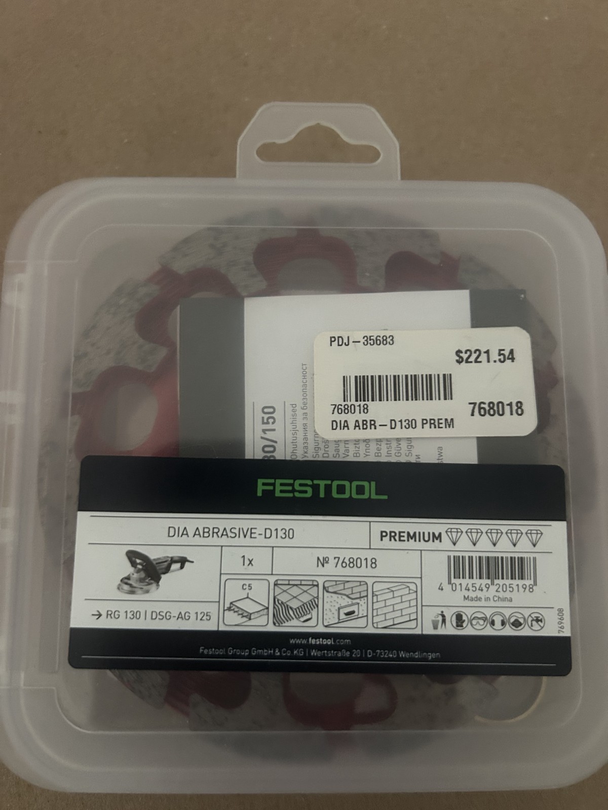 Festool 768018 Diamond Disc Abrasive D130 Premium for RG 130 Renovation Grinder