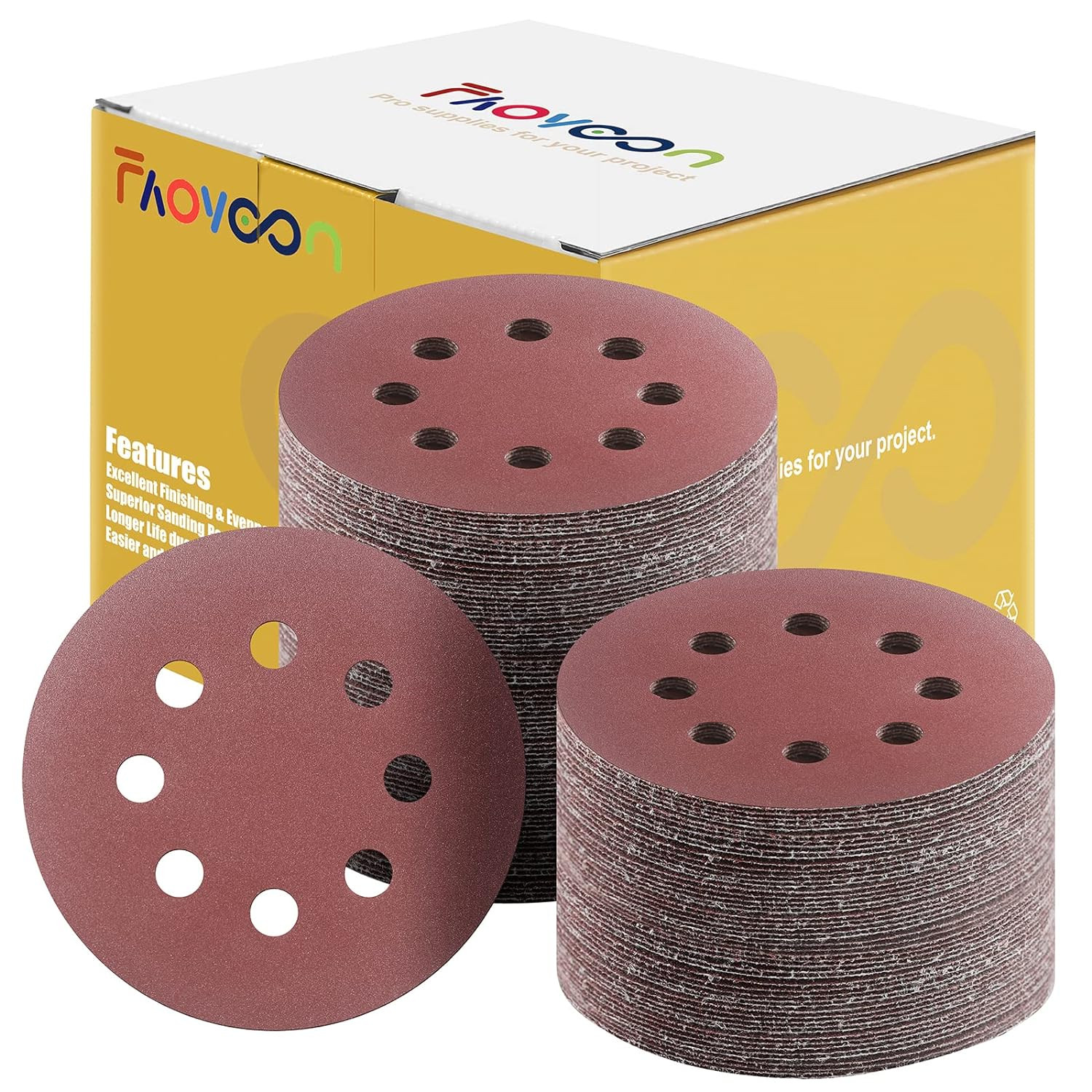 5 Inch Hook Loop Sanding Discs 8-Hole Hook Sanding Discs 40-1000 Grit For Sander