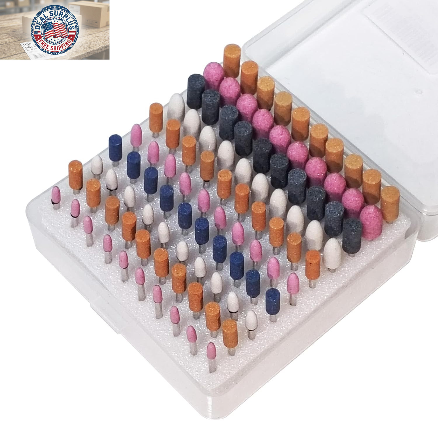 100 Pcs Grinding Stones Sets – 1/8” Shank Assorted Abrasive Stone Mounted Grind