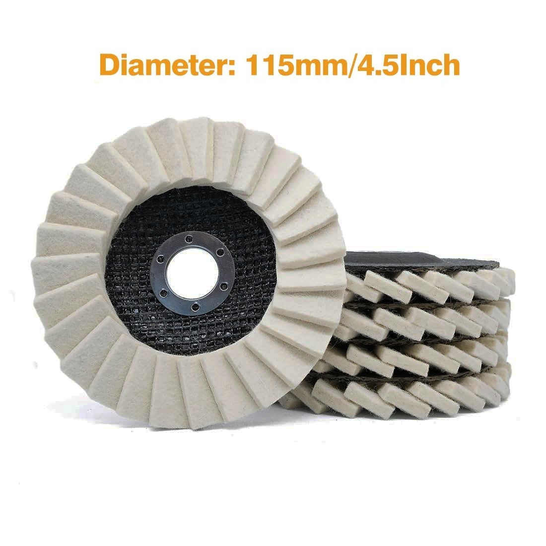 5pcs 4.5/5″ Wool Polishing Wheels Buffer Pads Flap Felt Polishing Finishing Disc