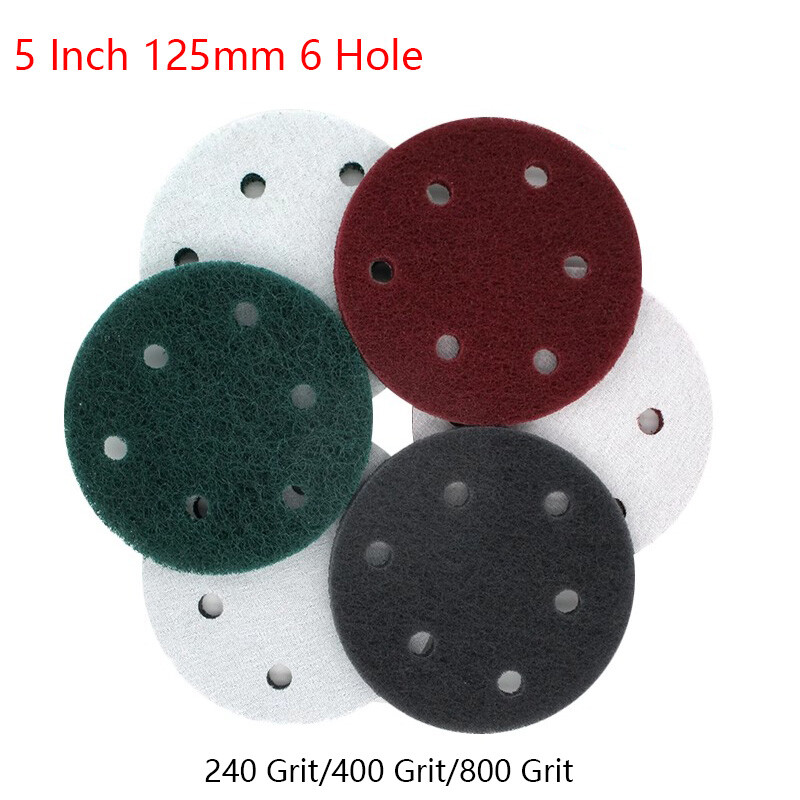 5″ 6-Hole Scotch Brite Pads Hook&Loop Abrasive Finishing Cleaning Scouring Pads