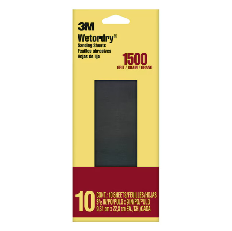 3M Imperial Wetordry Sandpaper Ultra Fine 1500-Grit Sheet Sandpaper 4Pkof6sheets