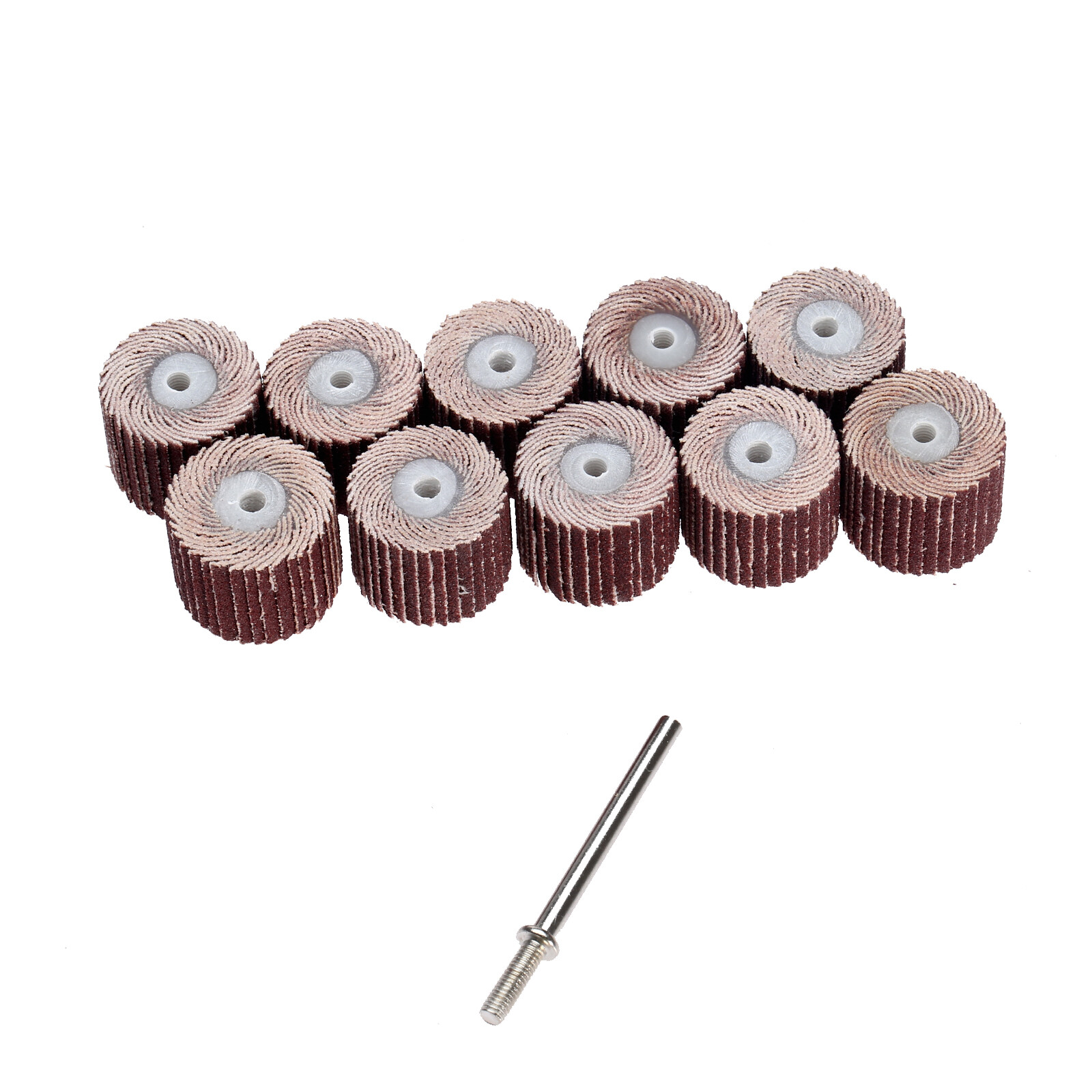10Pcs 240 Grit 15mm Grinding Sanding Sandpaper Flap Wheel Disc with Mandrel Set