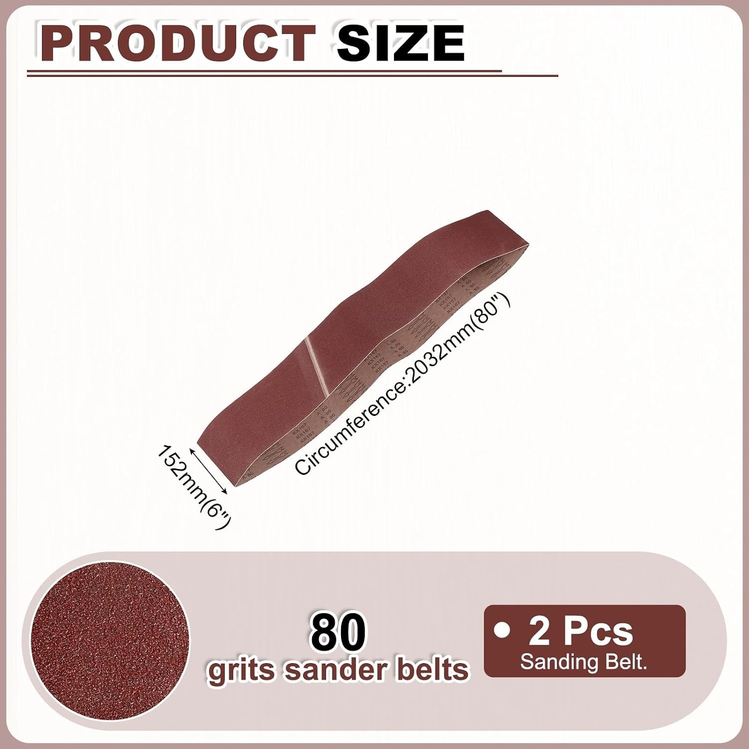 80 Grit Aluminum Oxide Sanding Belts, 6×80 Inch, 2 Pack for Efficient Sharpening