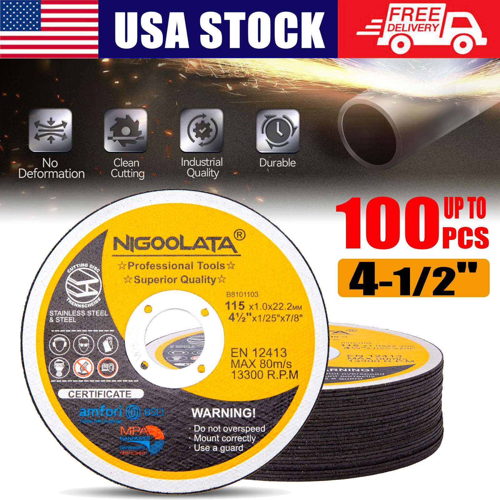 25-100X Cut Off Wheels 4-1/2″ Metal & Stainless Steel Angle Grinder Cutting Disc