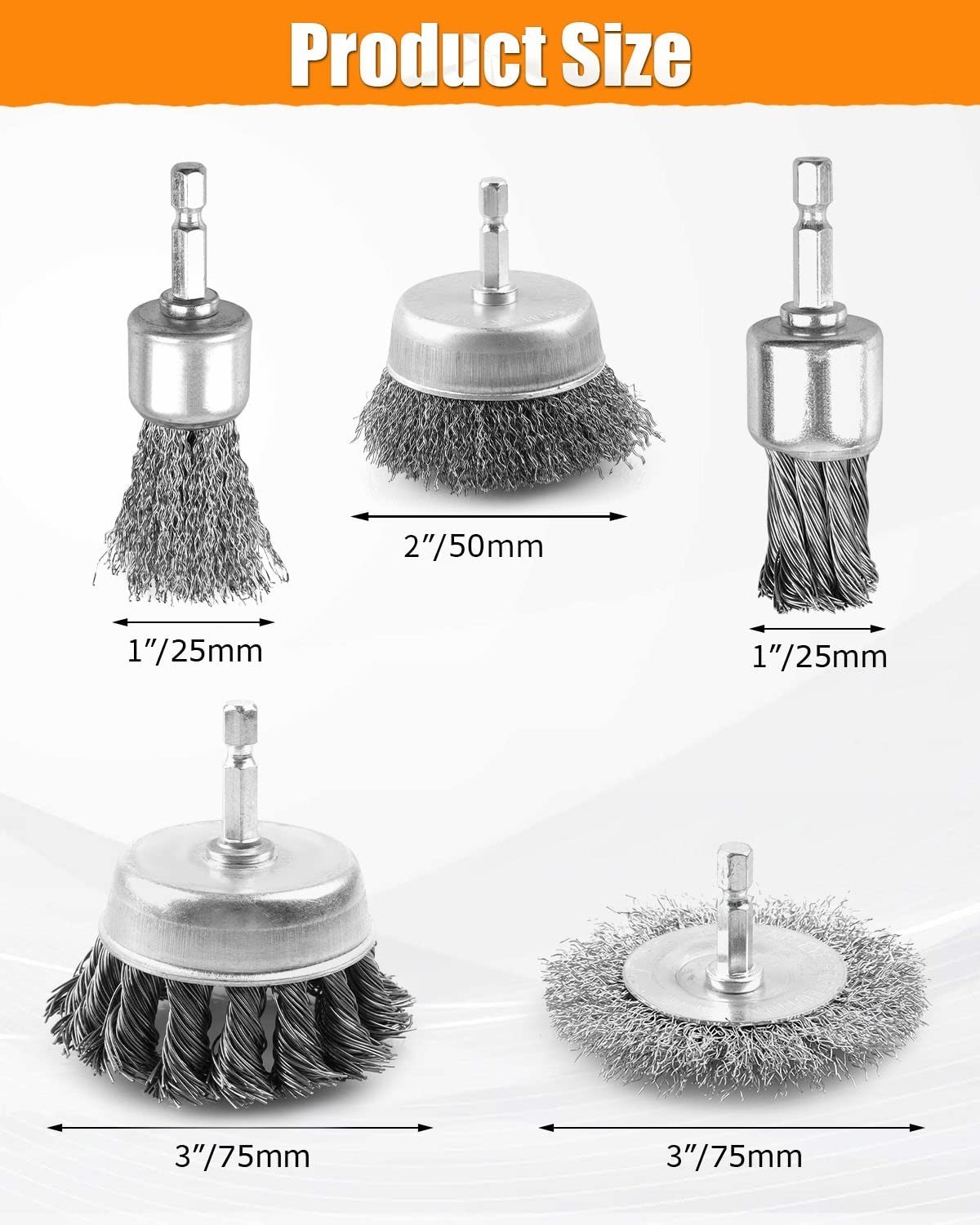 WENHUALI 5 Pcs Wire Brush Set for Drill – Heavy Duty Carbon Steel