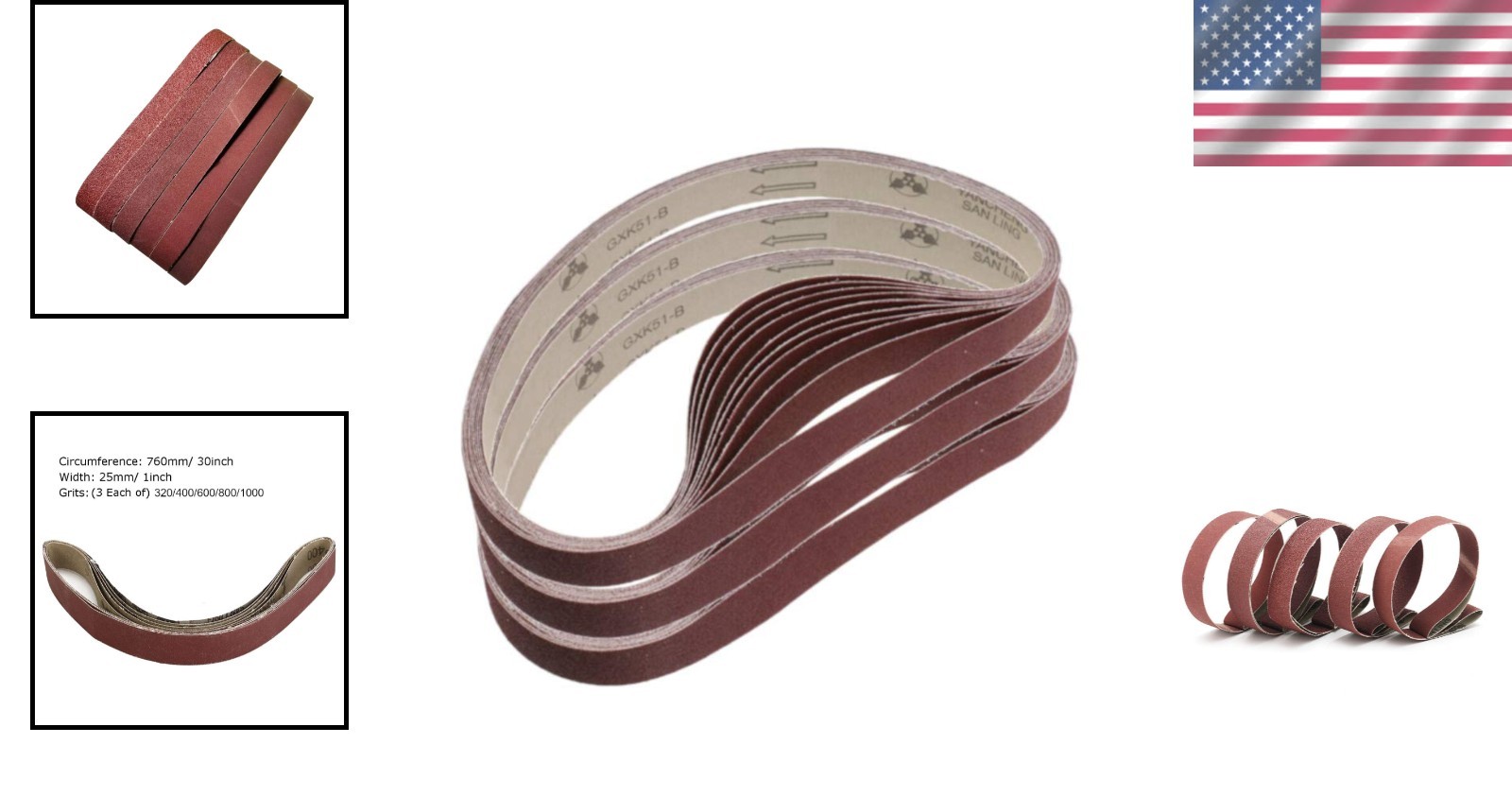 1″ x 30″ Sanding Belts Set, 15 Pack Aluminum Oxide for Wood & Metal Polishing