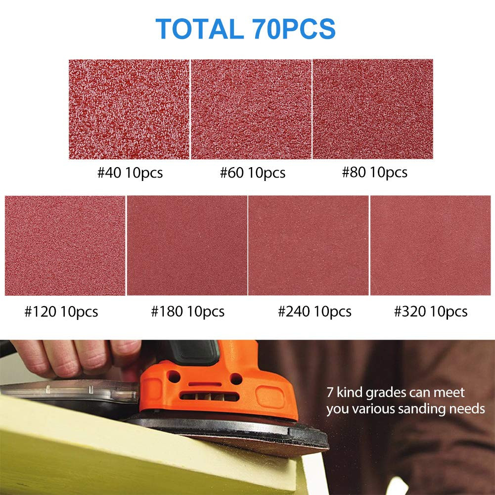 Mouse Sander Sandpaper, 70PCS, 6 Hole Triangle Sanding Pads for Ryobi Detail Pal