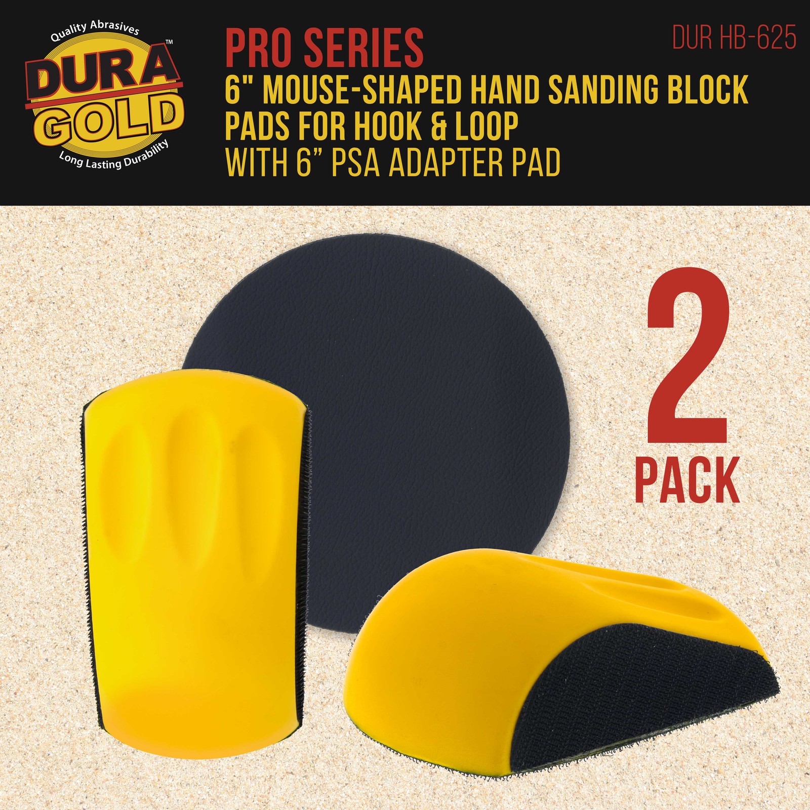 2ea 6″ Mouse-Shaped Hand Sanding Block Pads for Hook & Loop and PSA 6″ DA Discs