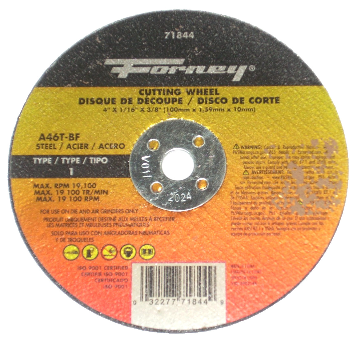 Forney 4 x 1/16 x 3/8 Cut Off Wheels for Metal Type 1, 2pk – 71844