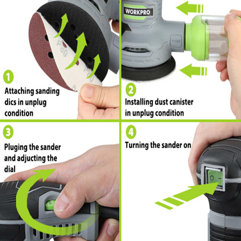 WORKPRO 5″ Random Orbit Sander 6 Variable Speeds Sander 7000 to 14000 RPM 2.5Amp