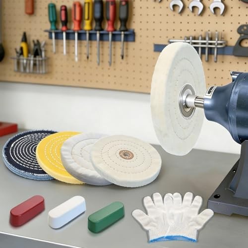 8Pcs 6″ Polishing Buffing Wheel Kit for Bench Grinder – Metal, Wood, Glass & Mor