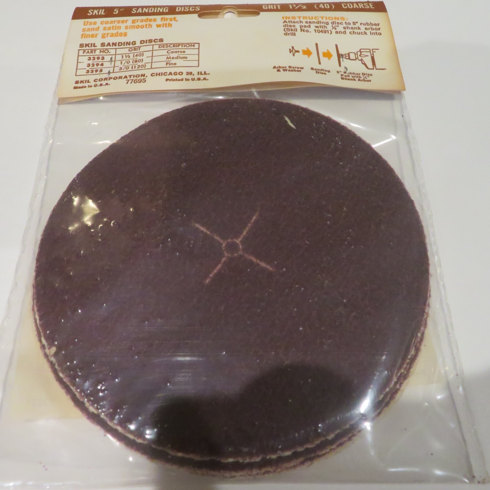 VTG SKIL 5″ Sanding Discs #3293 5 Pk Coarse Grit Use w. Any Electric Drill NOS