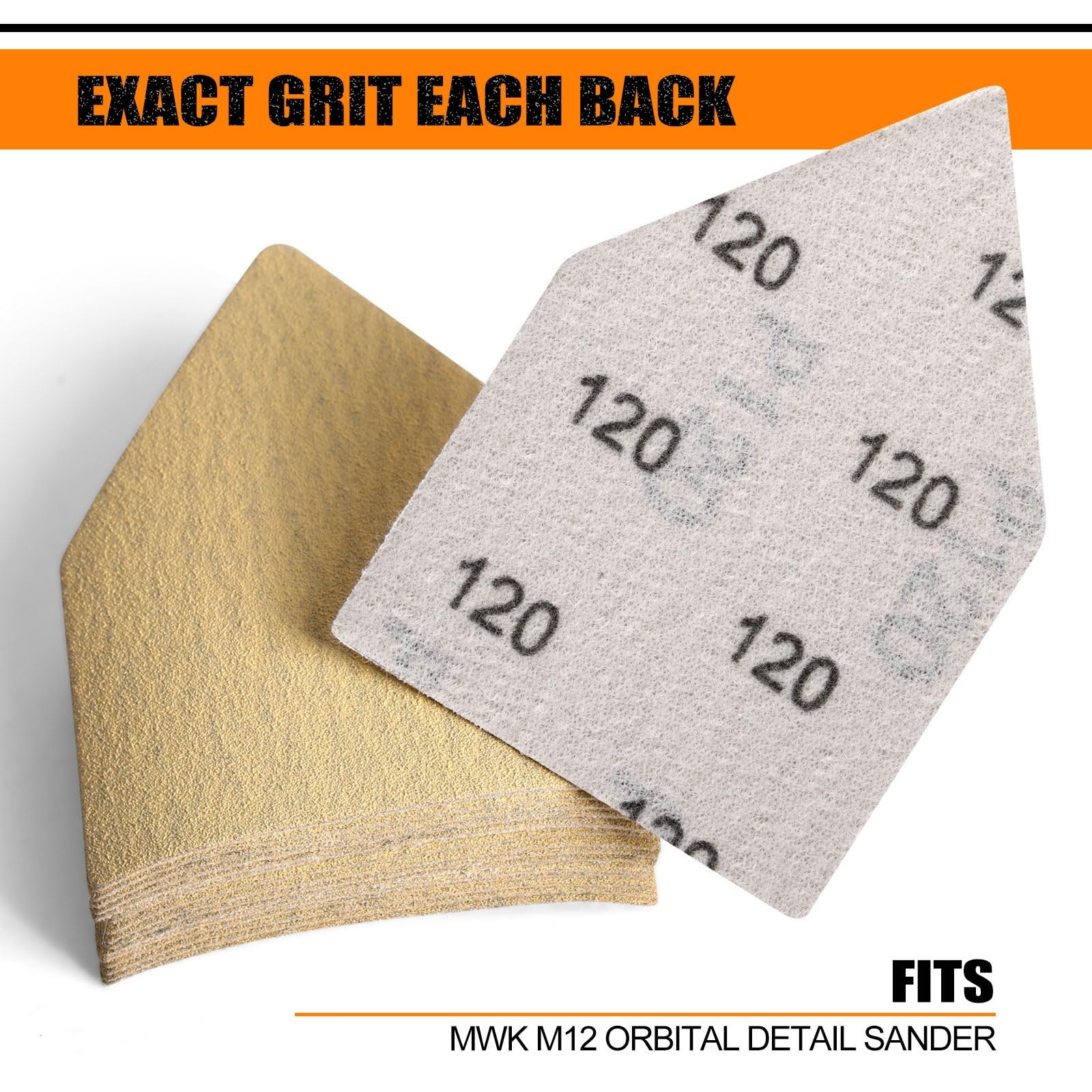 90x65mm Triangle Sanding Sheets 120 Grit Hook Loop Alumina Abrasive Wood Metal