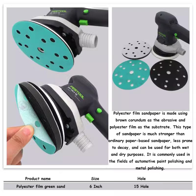 6 Inch 150mm 15 Hole Wet and Dry Sanding Discs Sandpaper Film Pads Grit 60-2000