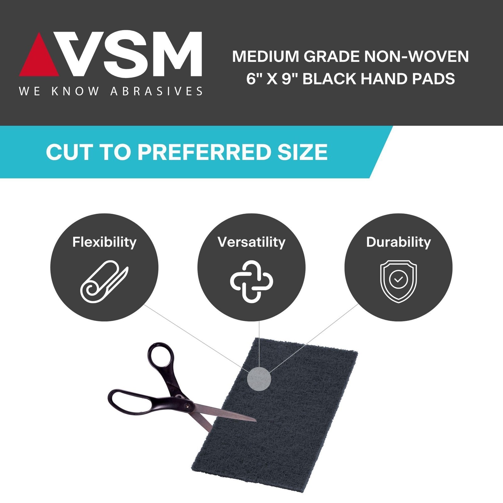VSM 10-Pack: 6″ x 9″, Black – Medium, Non-Woven Hand Pad, Silicon Carbide Gra…