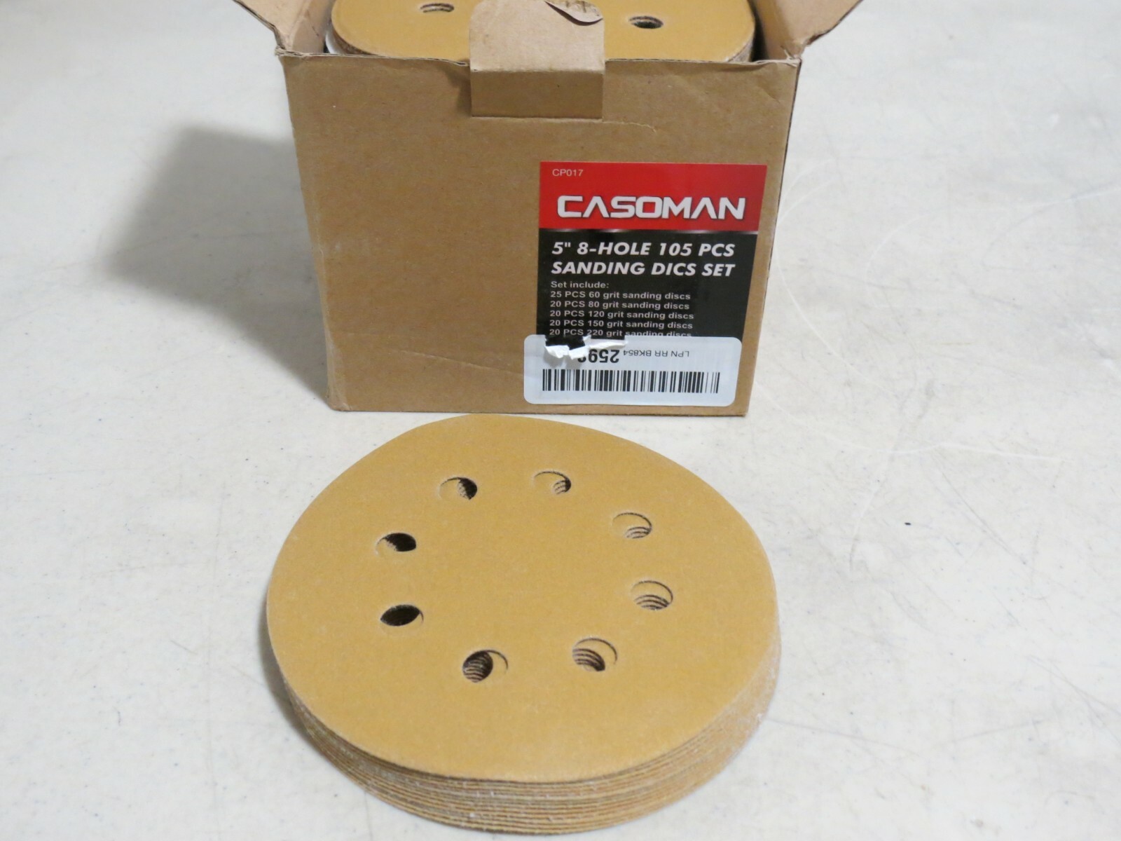 CASOMAN 5″ 8 HOLE SANDINGS DISCS 105 PCS 60,80,120,150,220 GRIT – CP017