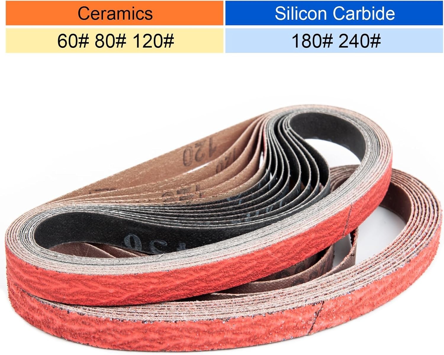 20 Assorted Grit Silicon Carbide Sanding Belts 1/2 x 18 inches for Professionals