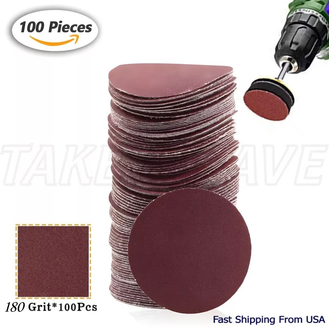 100pc / 2 inch Sanding Discs / 180 Grit / Hook and Loop Sandpaper Drill Grinder