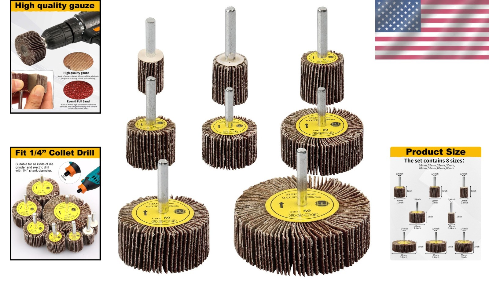 Cylindrical Flap Wheel Sander Set – 8 Sizes for Professional Finishing Tasks