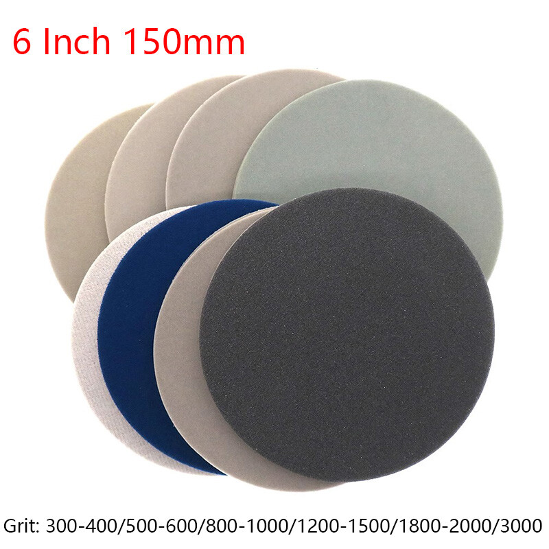6 Inch 300-3000 Grit 150mm Sponge Sanding Discs Hook & Loop Wet & Dry Sandpaper