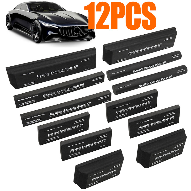 12x Flexible EVA Foam Sanding Block Kit Wet Dry for Automotive Body Wood Repair
