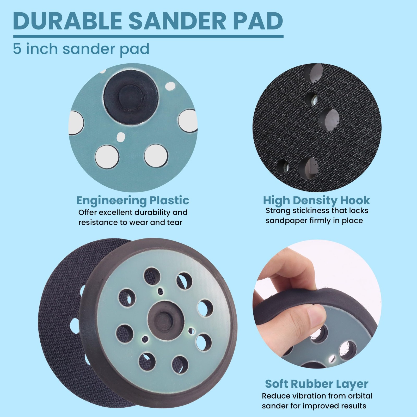 5″ 8 Hole Sander Pad with Foam Interface & 30 Ceramic Discs for Metal/Wood/Paint