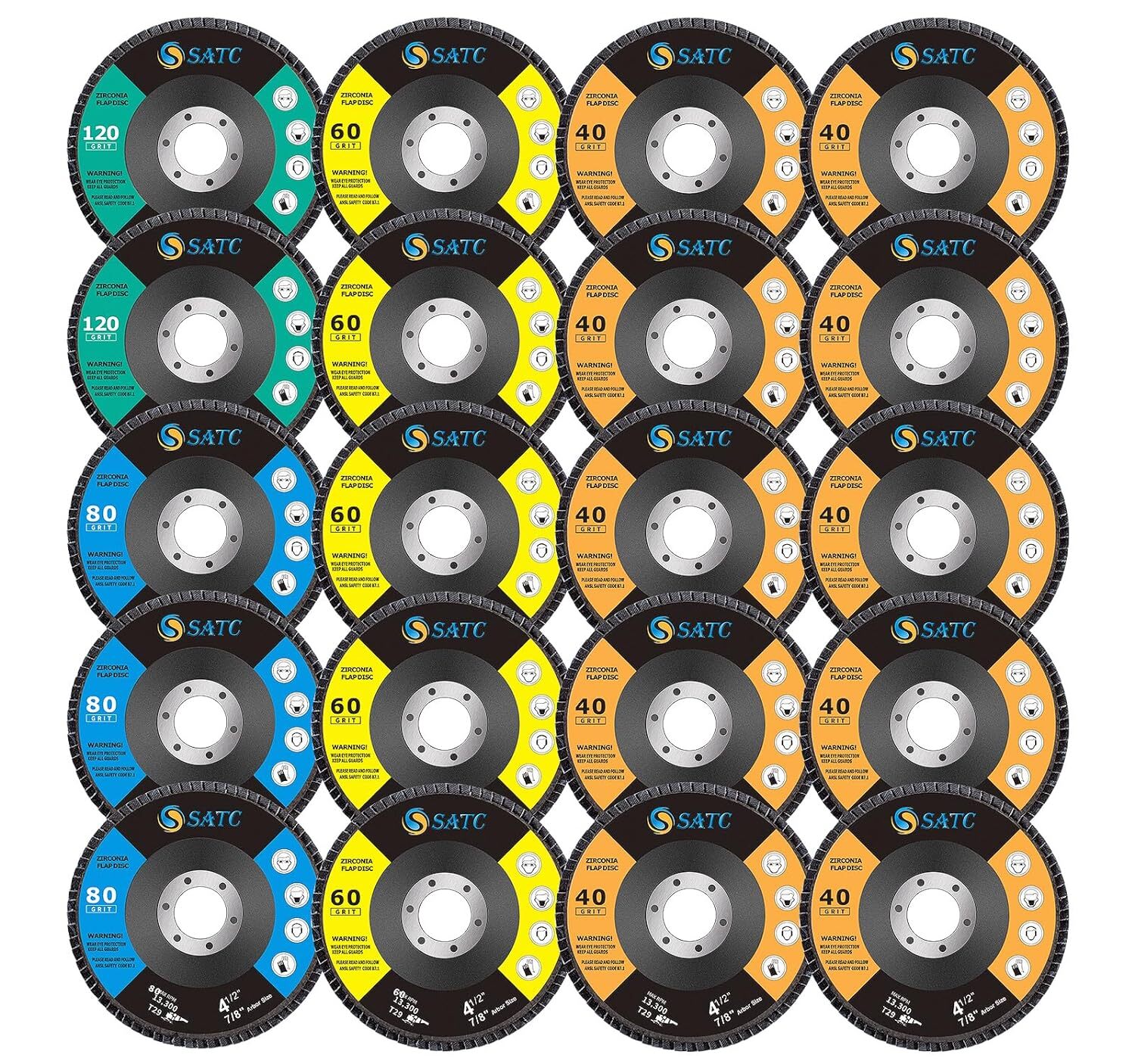 S SATC 20PCS Flap Discs 4-1/2″ for Angle Grinder 40/60/80/120 Grit Flap Disc T29