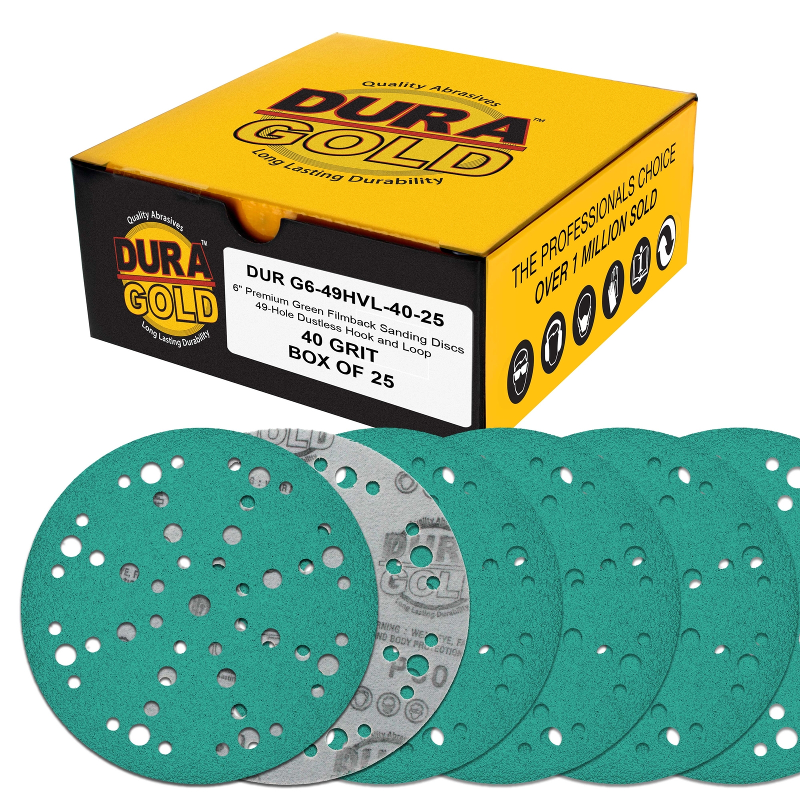40 Grit 6″ Green Sanding Discs, 49-Hole, Box of 25 – Hook & Loop Sandpaper