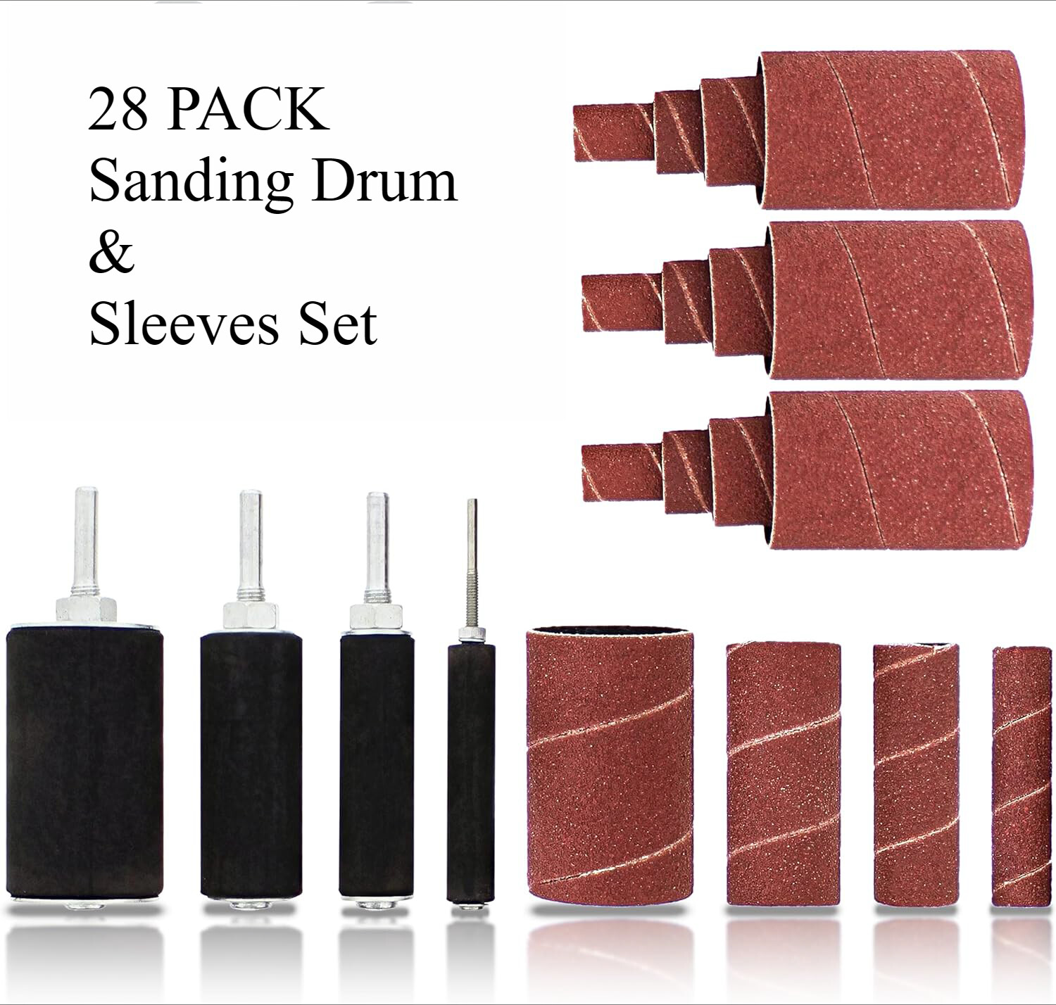 28 PACK 2″ Sanding Drums and Sleeves Set With 1/4 Shank For Drill Assorted Grits
