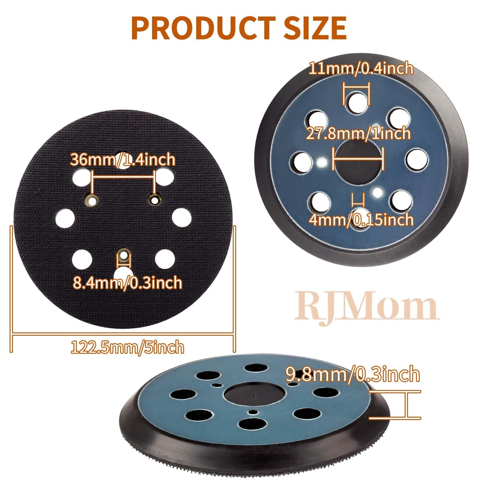 5 Inch 8 Hole Sander Pad Hook Loop Replacement Backing for Orbital Sanders
