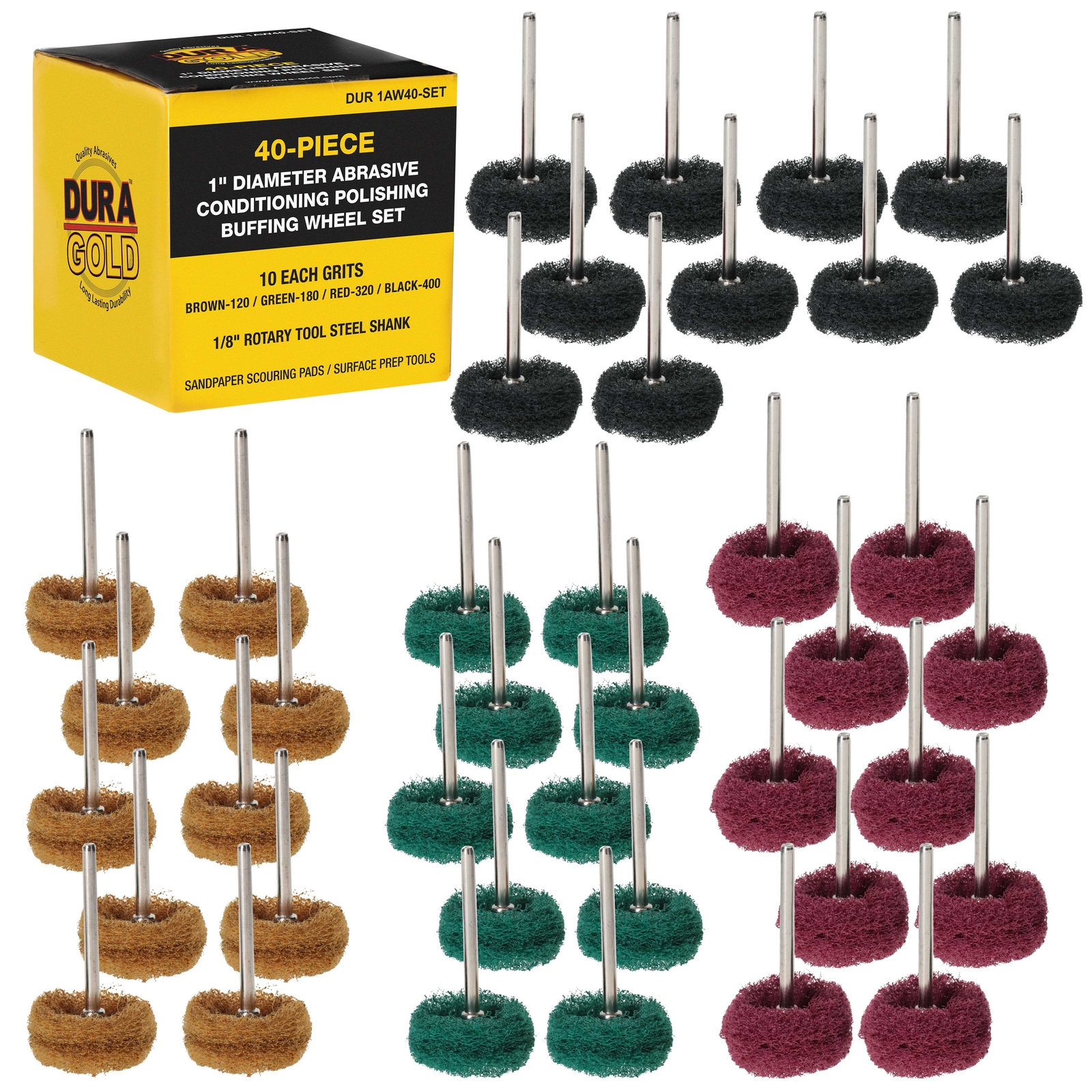 40pc 1″ Abrasive Conditioning Polishing Buffing Wheel Set, 5 Sanding Grits 10 Ea