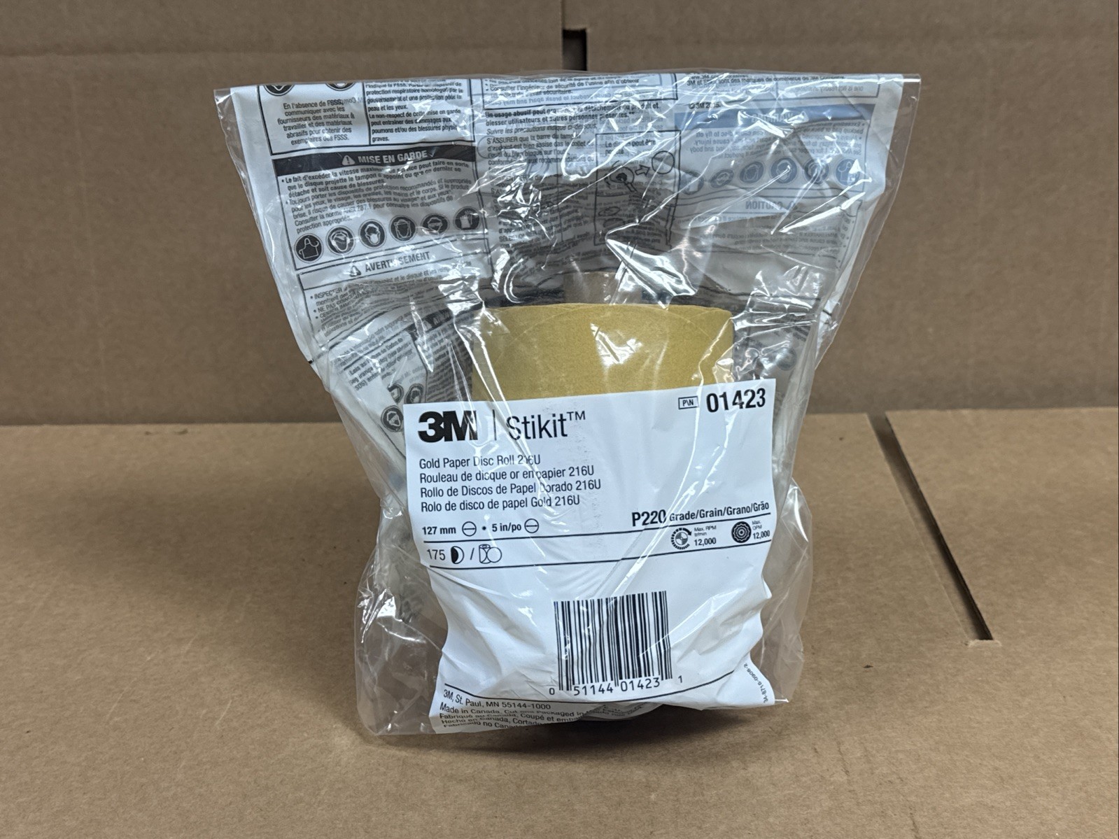 NEW 3M P220 Stikit Gold Paper Sanding Disc Sand Paper 01423 216U 5″ Disc QTY 175