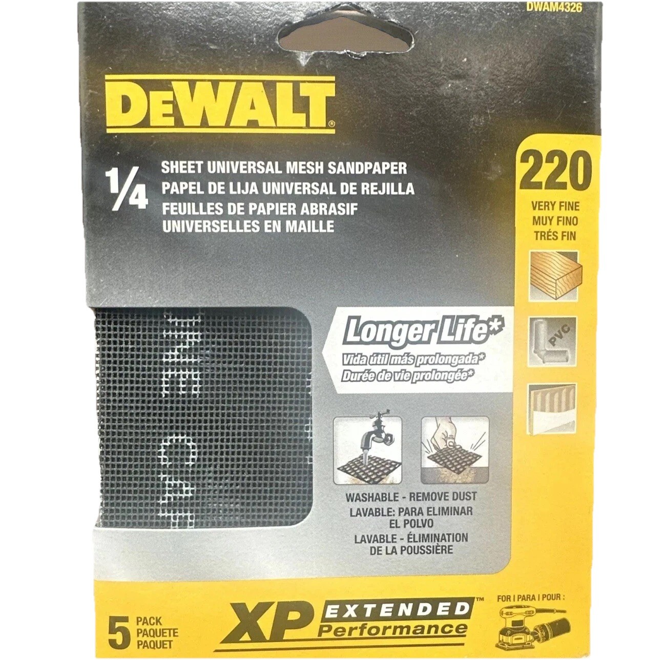 Dewalt Mesh Sandpaper, 4-1/2 in W, 5-1/2 in L, 220 Grit, Very Fine {Wall 2}