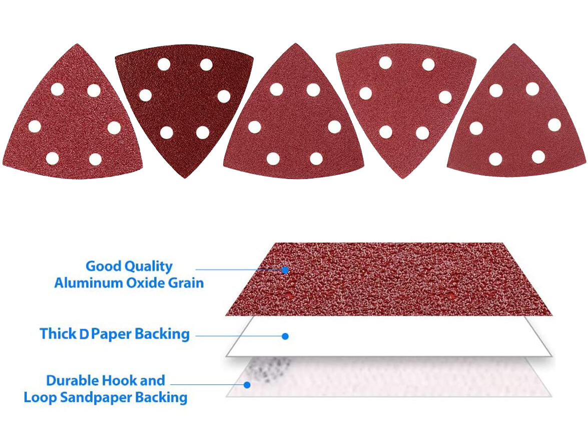 100PCS Triangle Sanding Pads Hook Loop Sandpaper 3-1/2 in Oscillating Multi-Tool
