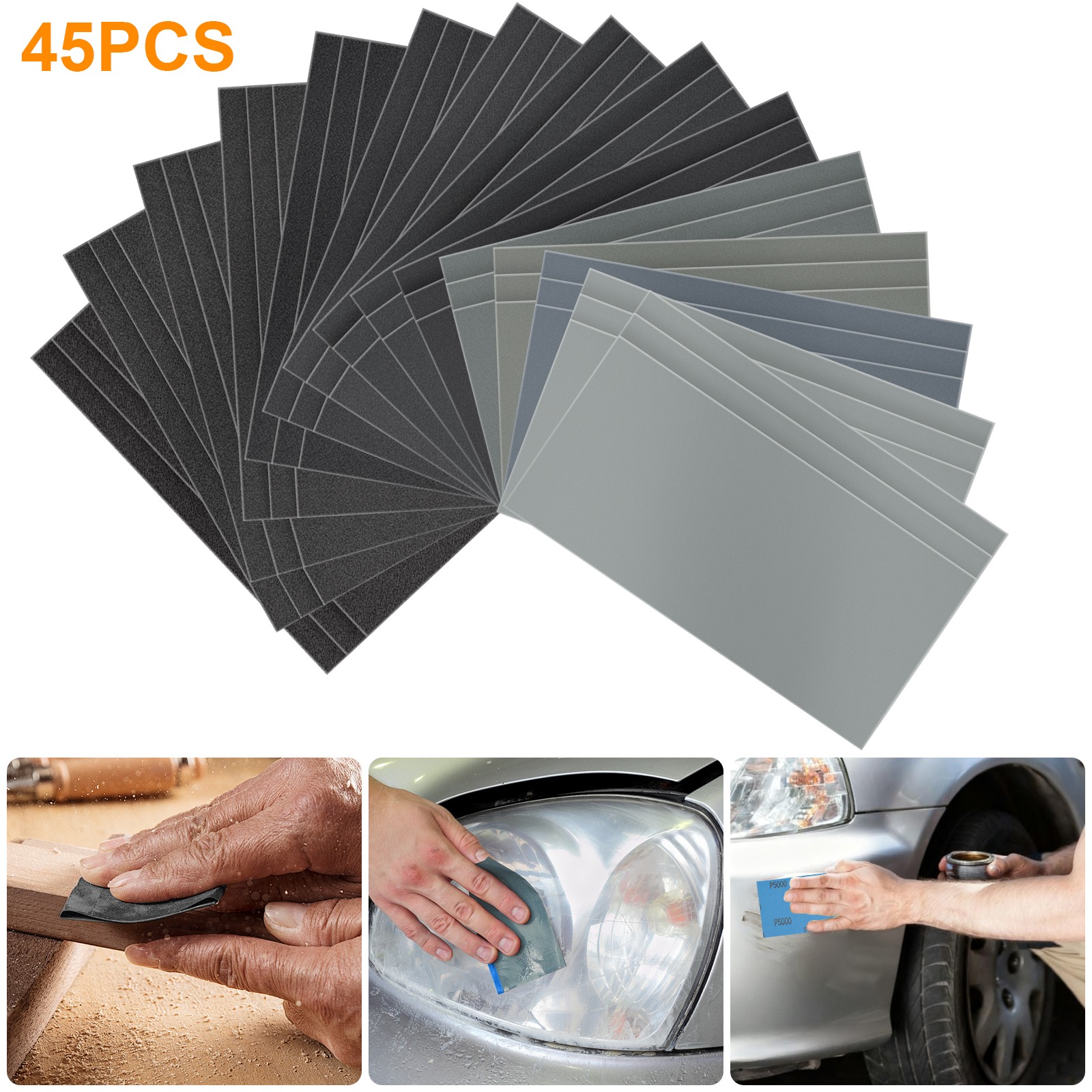 45x Wet Dry Sandpaper 120-5000 Grit Silicon Carbide Sanding Sheet designed for W