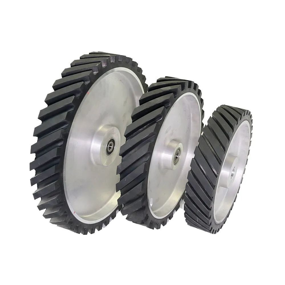 1Pcs 14/12/10″ Grooved Rubber Wheel Polisher Wheel Belt Sander Replacement Parts