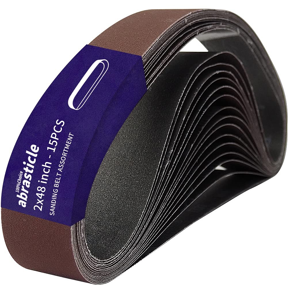 15 Pcs 2 x 48 Inch Assorted Aluminum Oxide Sanding Belt – 2×48(15pcs), Brown