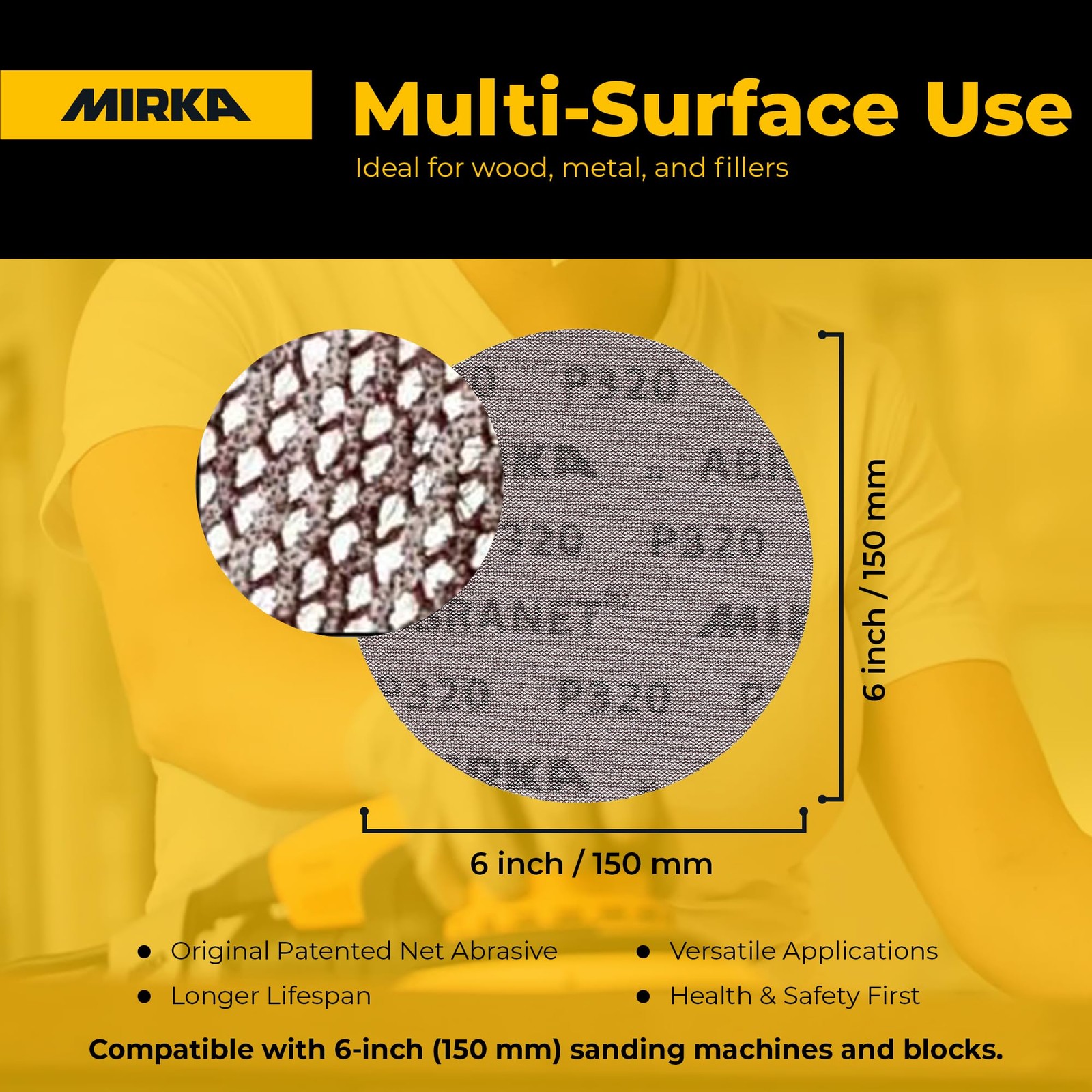 Mirka Abranet 6 Inch Sanding Discs Hook and Loop Mesh Orbital Sander Pads Dust