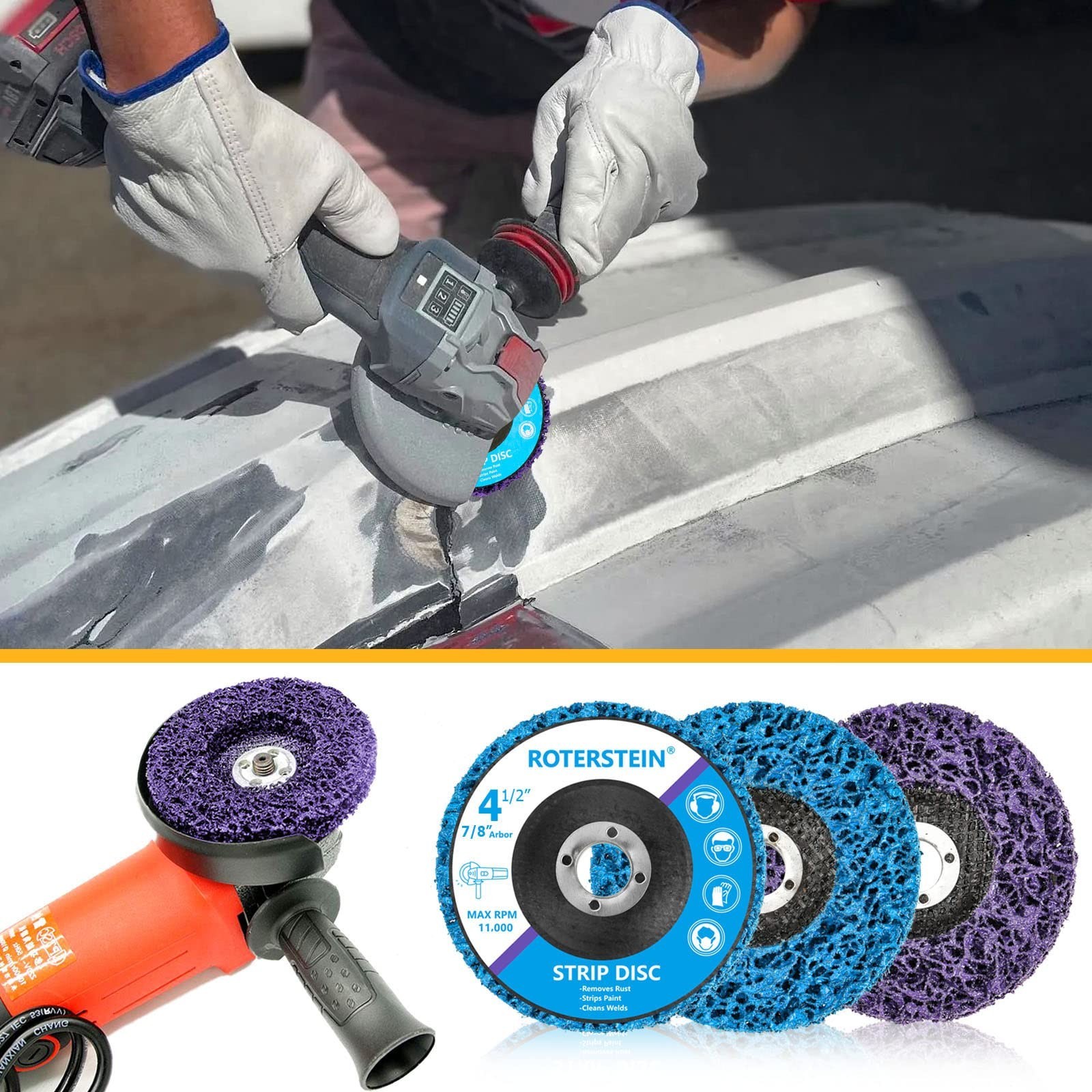 10 Pack 4.5″ Strip Discs for Angle Grinder – Clean Paint, Rust, Welds, Oxidation