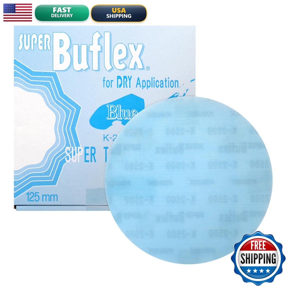 Eagle Abrasives Super Buflex Flexible Dry 5 Inch Sanding Discs Blue K-2500 No