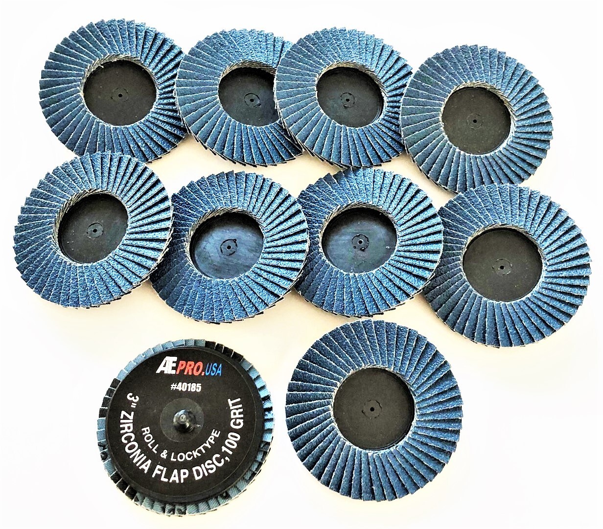 10 ATE PRO 3″ ROLL LOCK TWIST ON SANDING FLAP DISCS ZIRCONIA 100 GRIT #40185