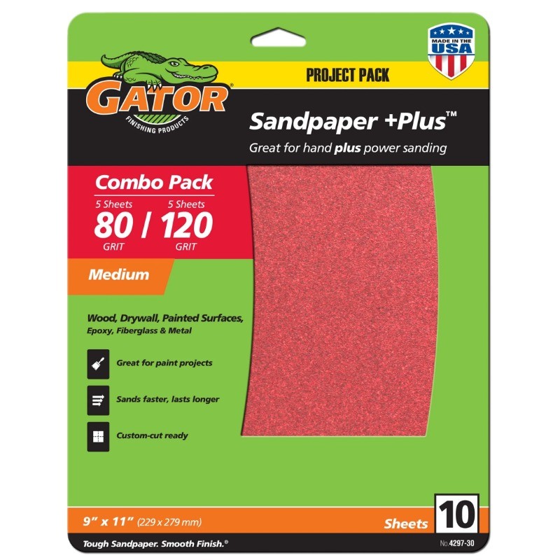 Gator 9-inch x 11-inch Red Resin Aluminum Oxide Sanding Sheets 80 and 120 Grit