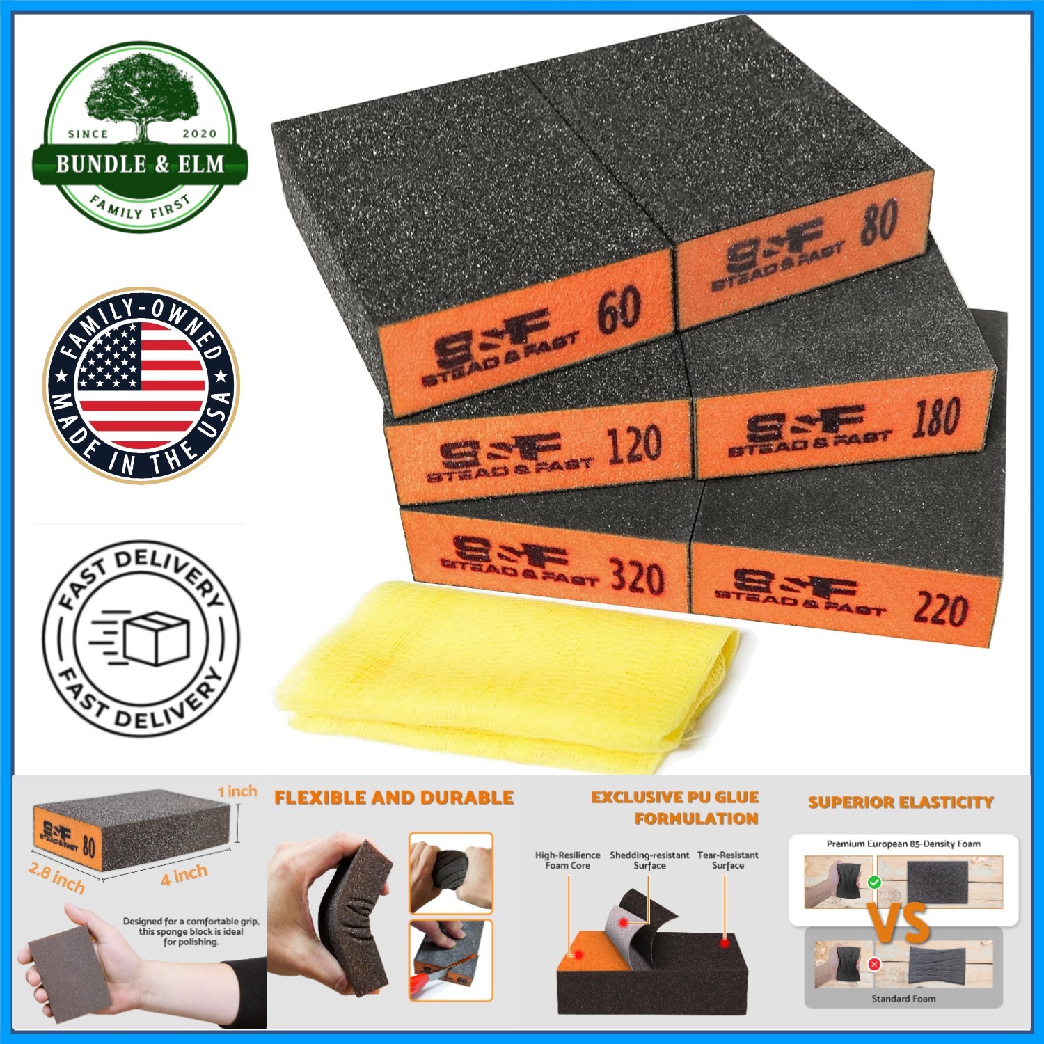 Dual-Sided Sanding Sponges for Wet and Dry Sanding, 6 Grit Levels Included