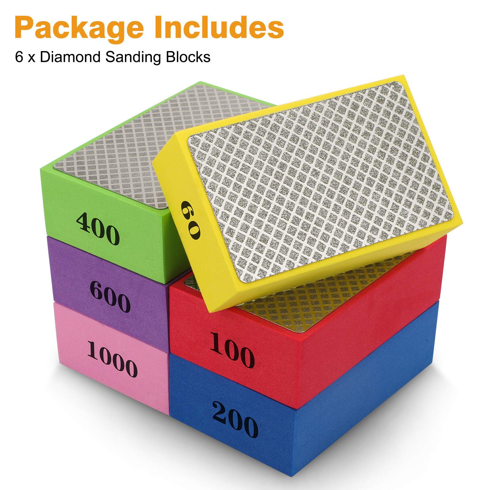 6x Diamond Polishing Pads Sanding Blocks for Stone Tile Glass Ceramic Wood Metal