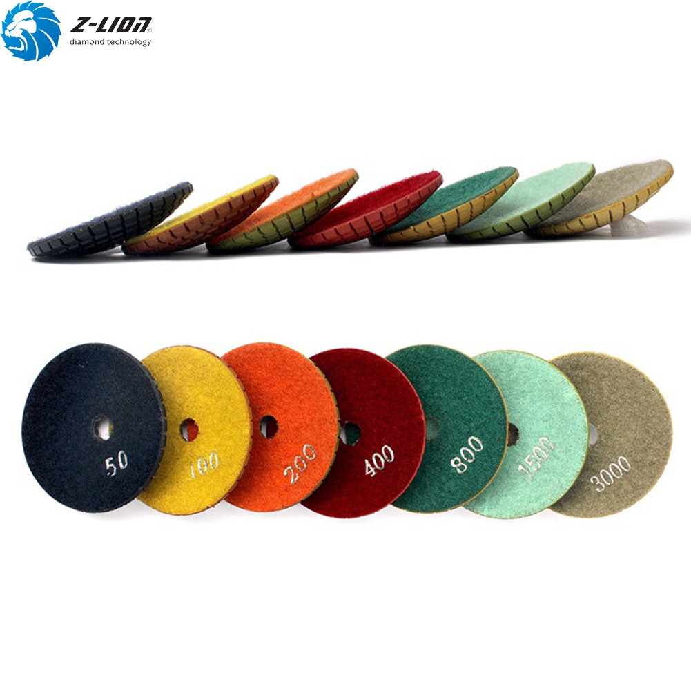 Z-lion 7Pcs 3″ Diamond Convex Polishing Pad Grit 50 Granite Polishing Kit