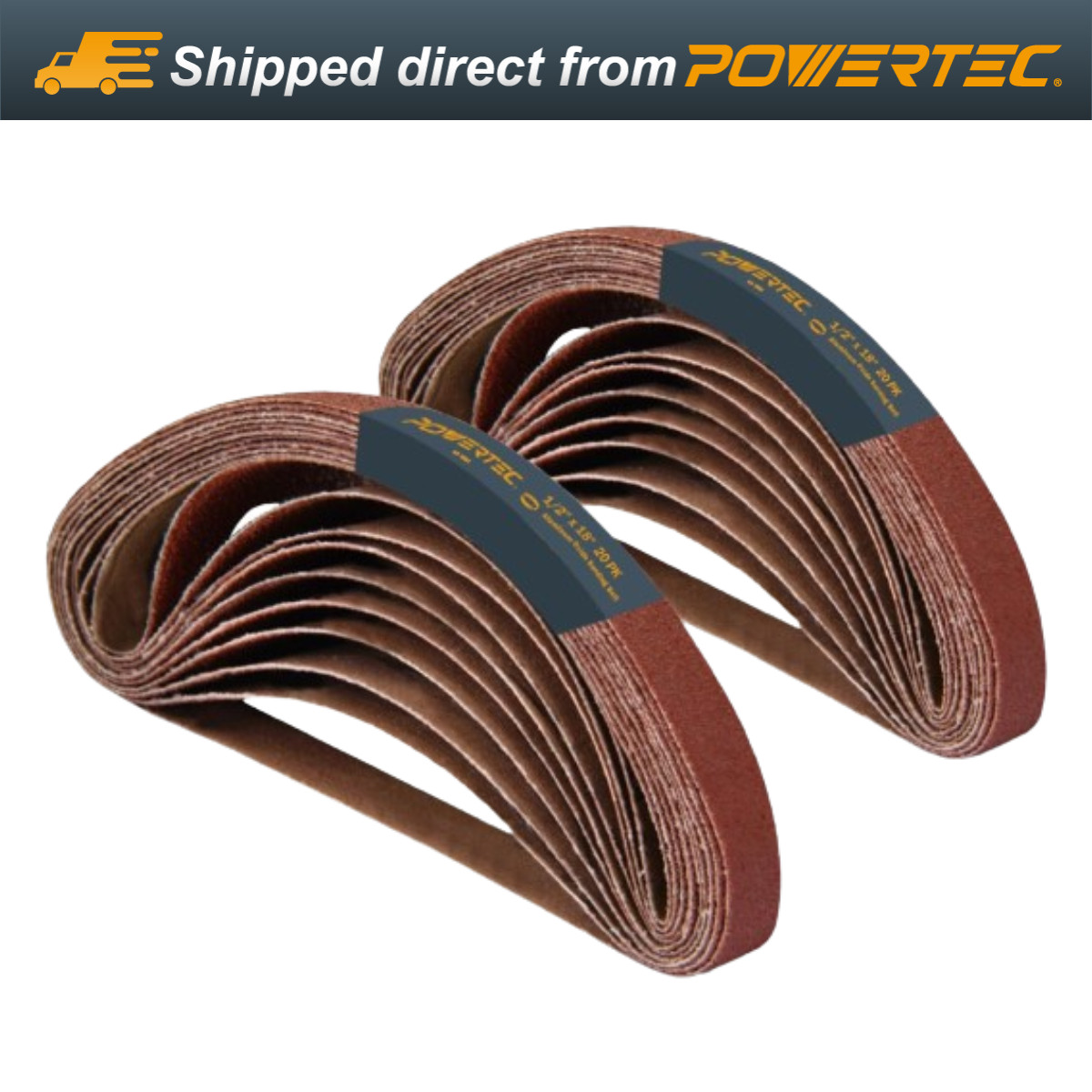 POWERTEC 401806-P2 1/2 x 18 Inch Sanding Belts, 60 Grit AO Belt – 40PK