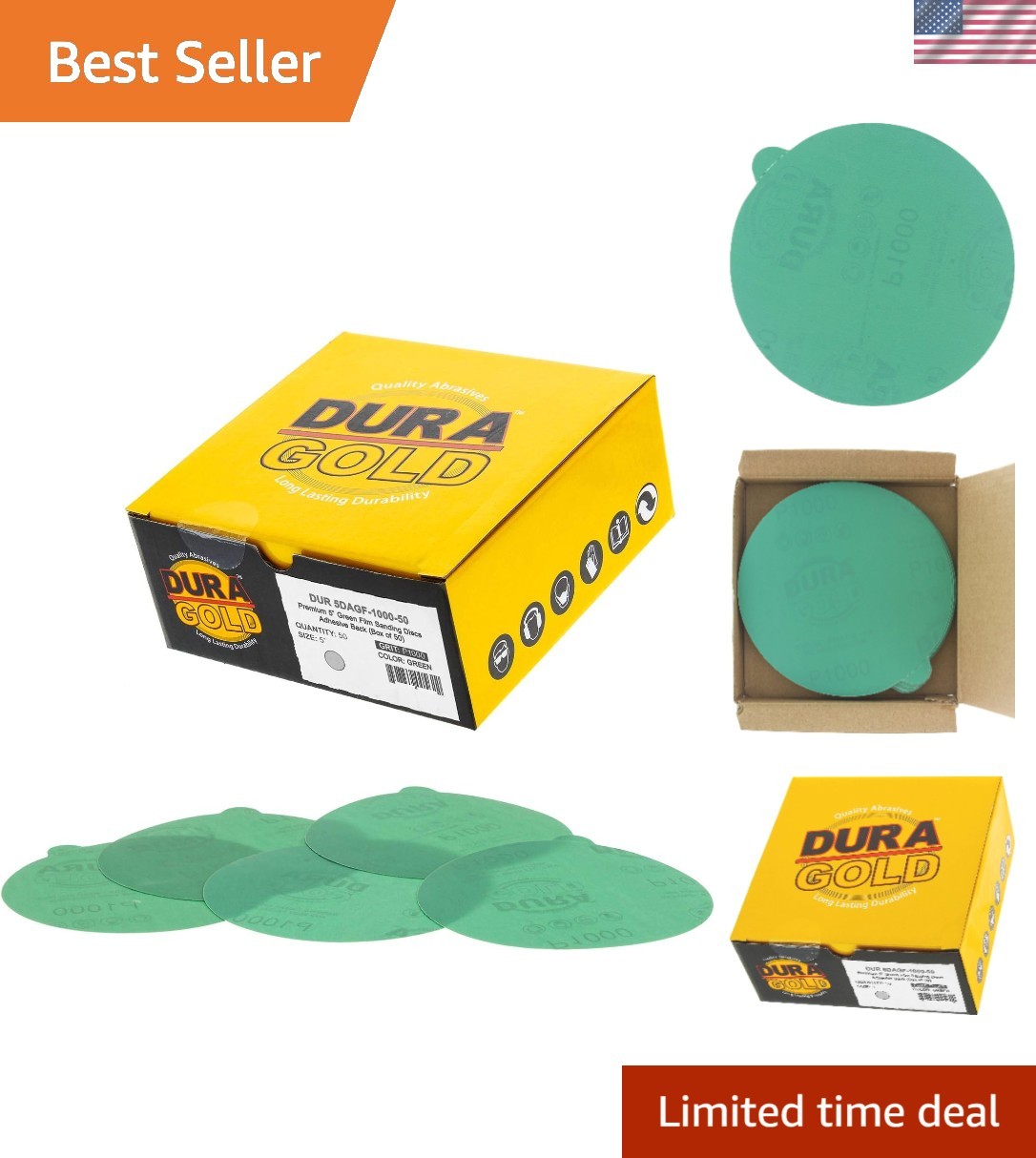 Durable 5″ Green Film PSA Sanding Discs – 50 Count 1000 Grit for All Materials